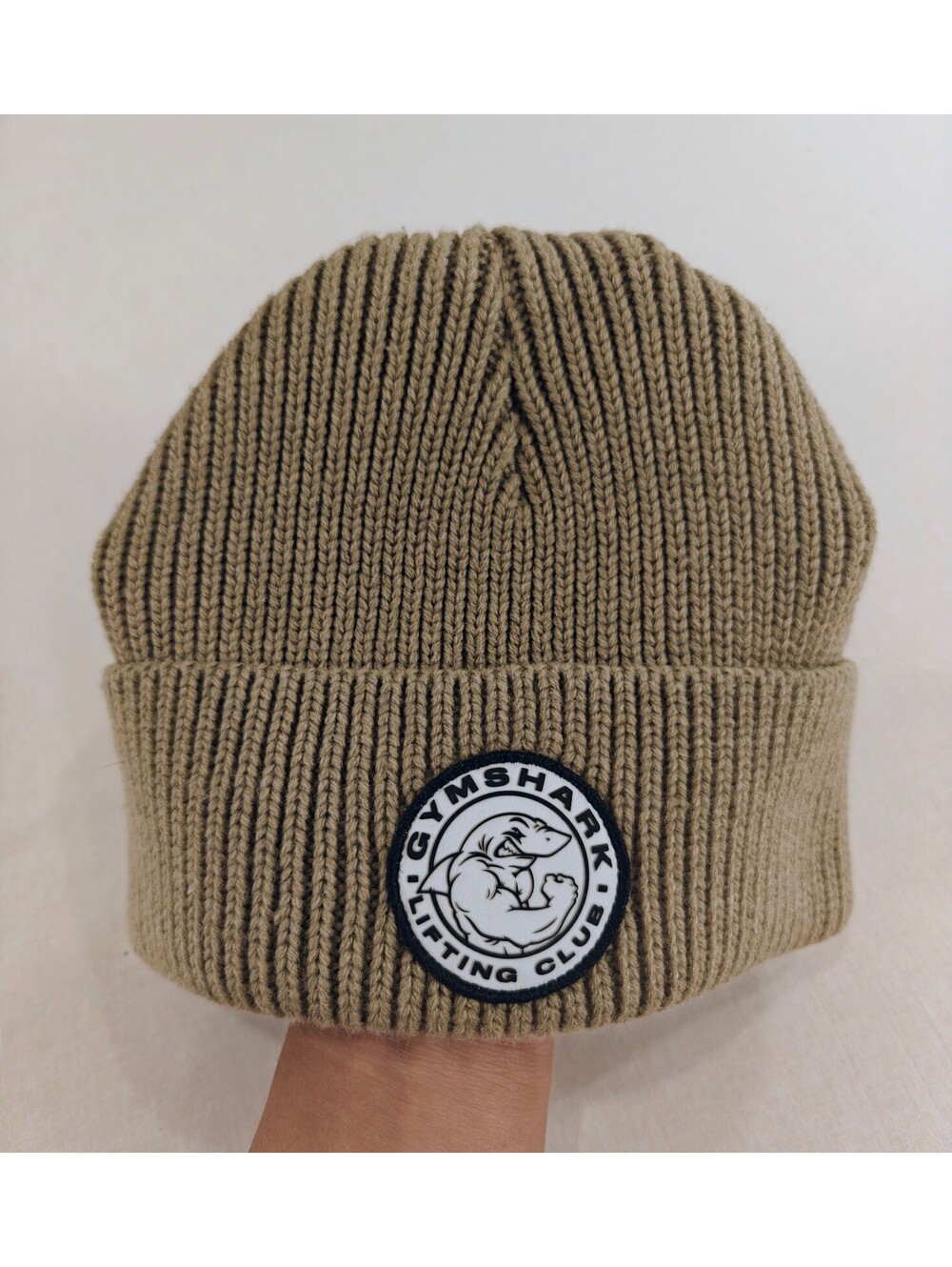Gymshark Lifting Club Beige Ribbed Knit Beanie Hat One Size
